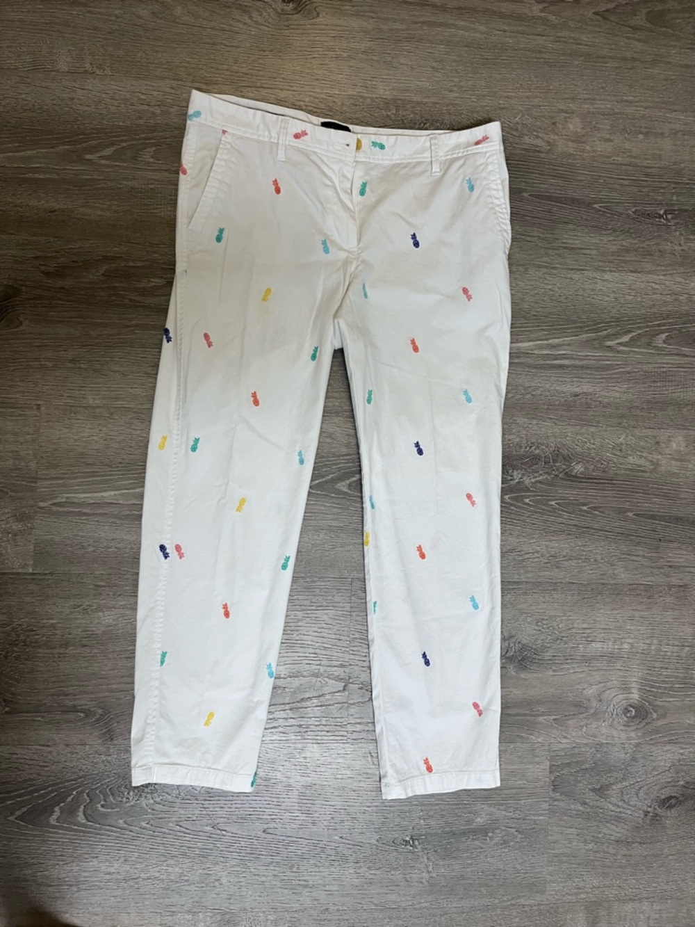 Talbots White Relaxed Chino Pants with Colorful Pineapples